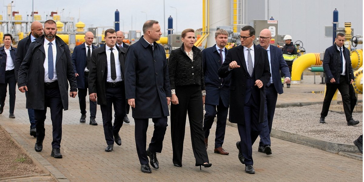 President of Poland Andrzej Duda, Prime Ministers of Poland and Denmark Mateusz Morawiecki and Mette Frederiksen at the opening of the Baltic Pipe on September 27, 2022 (Photo: Cezary Aszkielowicz / Agencja Wyborcza.pl via Reuters)