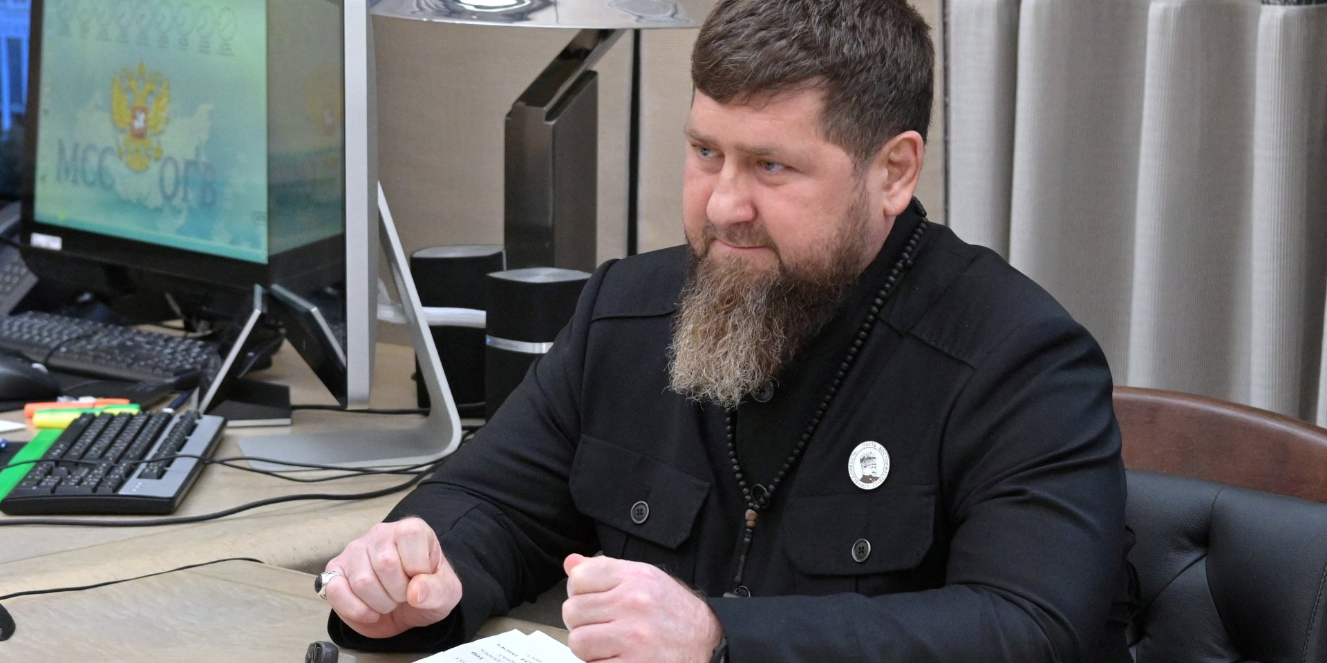 Ramzan Kadyrov at a meeting with Russian Prime Minister Mikhail Mishustin, April 27, 2023 (Photo: Sputnik/Alexander Astafyev/Pool via REUTERS)
