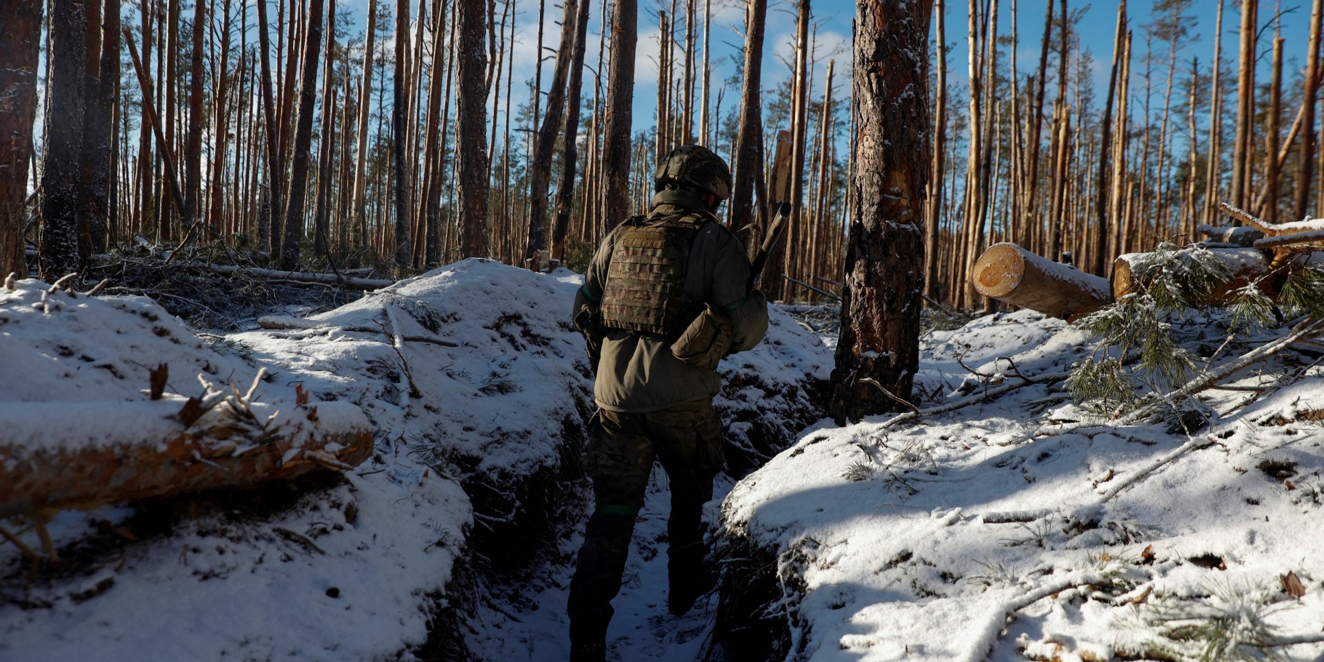 Ділянка лісу під Кремінною&nbsp;— місце багатомісячних запеклих боїв, лютий 2024 року (Фото: Radio Free Europe/Radio Liberty/Serhii Nuzhnenko via REUTERS)