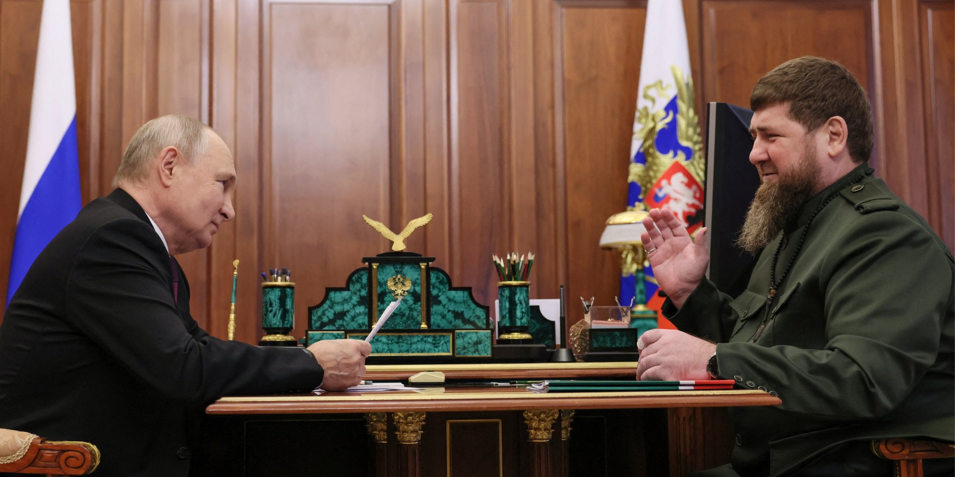 Російський диктатор Володимир Путін і глава Чечні Рамзан Кадиров, 28 вересня 2023 року (Фото: Sputnik/Mikhail Metzel/Pool via REUTERS)
