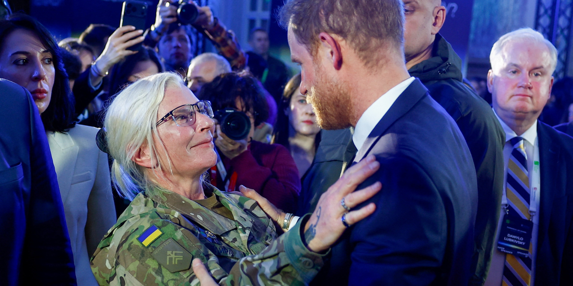 Prince Harry and Yuliia “Taira” Paievska at the Kyiv Security Forum on April 23. Harry previously met with Taira in the spring of 2025. (Photo: REUTERS/Valentyn Ogirenko)