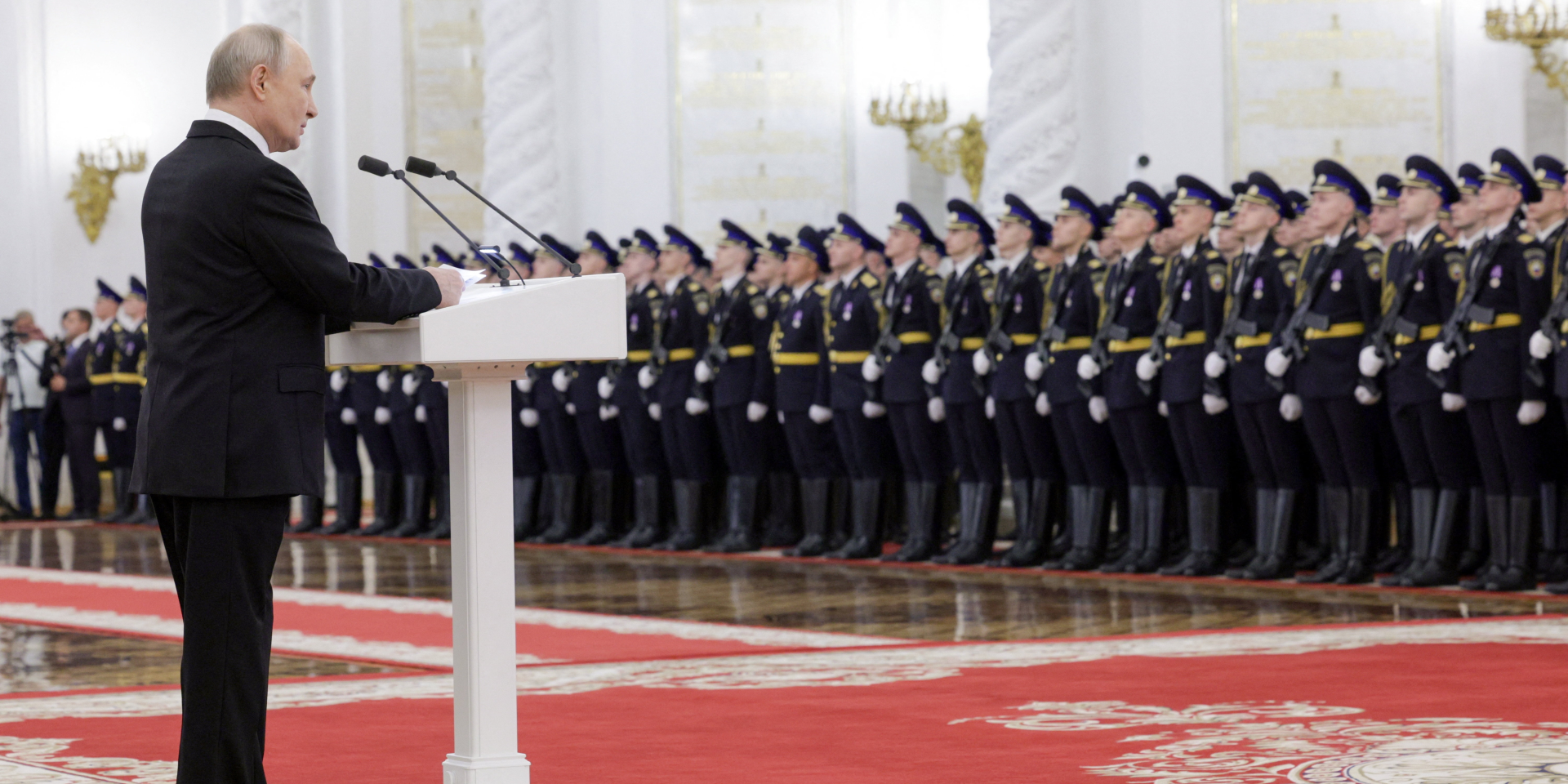 Російський диктатор Володимир Путін та&nbsp;Президентський полк у&nbsp;Москві, Росія, 23 червня 2026 року (Фото: Sputnik/Gavriil Grigorov/Pool via REUTERS)