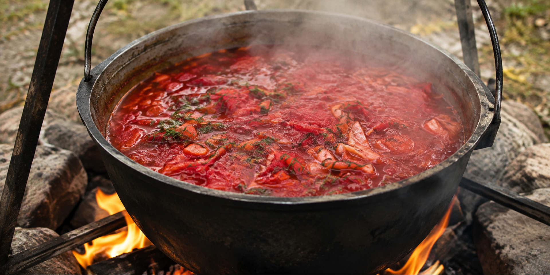 Смачний ароматний борщ можна приготувати на&nbsp;вогнищі (Фото: NV&nbsp;Food via Chat GPT All)