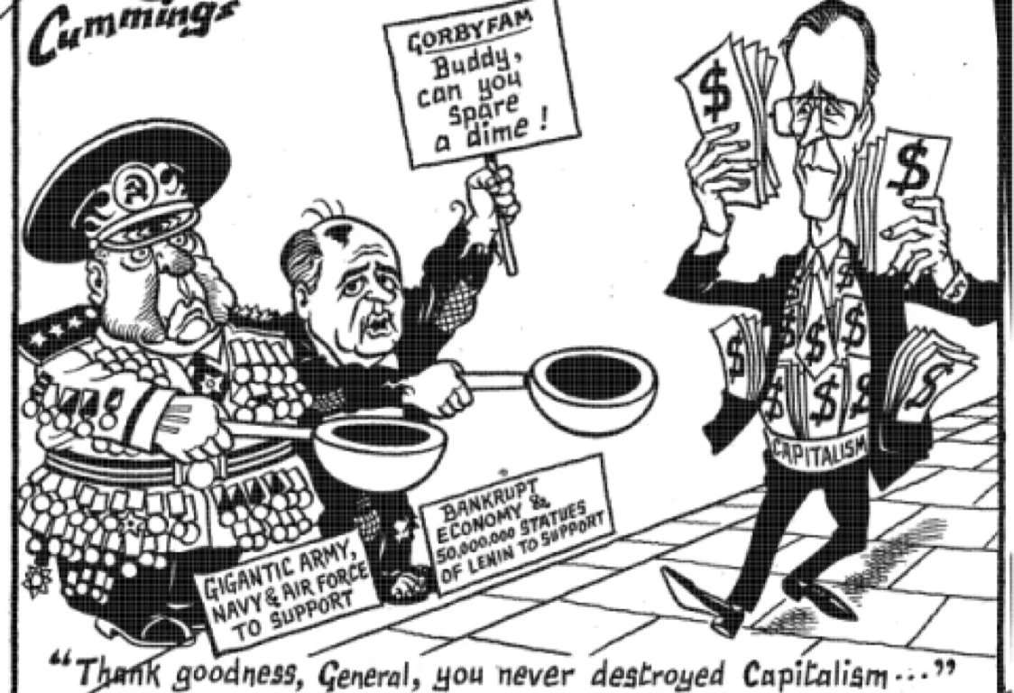 1990 cartoon depicting Gorbachev begging H.W. Bush for cash (Фото: AP)